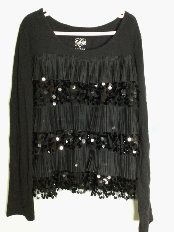 Girls Vintage Justice Long Sleeve Shirt. Black Sequins Ruffles. Size 12 Etsy Canada