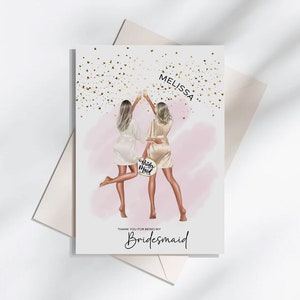 Carte de remerciement d'avoir été ma demoiselle d'honneur, remerciement personnalisé de demoiselle d'honneur, illustration de demoiselle d'honneur, coffret cadeau mariage.