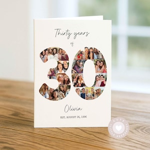 Personalised 30th Birthday Photo Collage Card for Her/Him, Custom Thirtieth Birthday Picture Card, Milestone Birthday Keepsake For Bestie