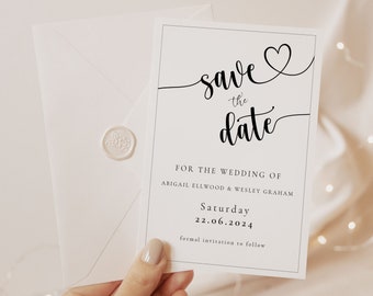 Save The Date Cards,  Unique Save The Date Postcards, Custom A6 Save The Date Wedding Announcement, Simple, Minimalist with FREE Envelope