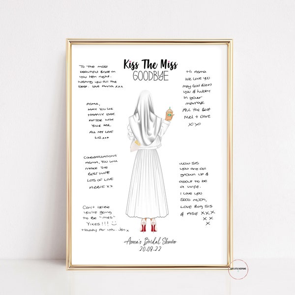 Muslim Bridal Shower Games, Kiss The Miss Goodbye, Bridal Shower Guest Book Alternative, Muslim Bride To Be Gift, Bridal Shower Sign In Book