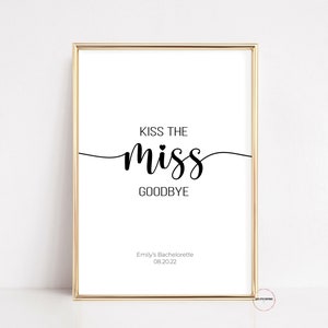 Kiss The Miss Goodbye Bachelorette, Hen Party i Bridal Shower Game. Edytowalny szablon do pobrania cyfrowego. Czysty i elegancki prezent na wieczór panieński.