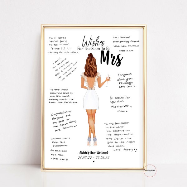 Future Mrs, Wishes For The Mrs, Bridal Shower Gift, Kisses For The Future Mrs, Hen Party Keepsake Print, Bachelorette Guestbook Alternative