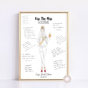 Personalised Bridal Shower Gifts For Bride, Kiss The Miss Goodbye Print, Hen Do Memory Book Alternative, Cute Classy Hen Party Decorations