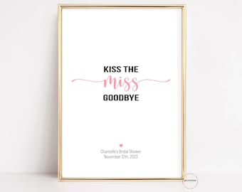 Kiss The Miss Goodbye, Gästebuch, Brautparty Spiel, personalisiert, Bachelorette Party Spiele druckbar, digital, Download, Vorlage, DIY