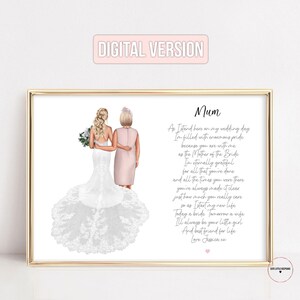 Mother of The Bride Gift From Bride, Personalized Bride and Mother Wedding Poem Portrait, Mom and Daughter Drawing, Wedding Thank You Gift