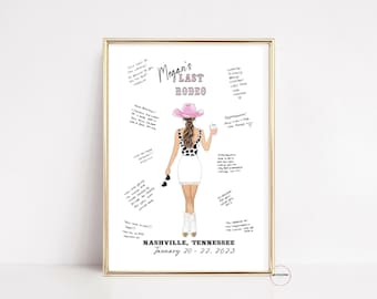 Last Rodeo Bachelorette Bride To Be Gift, Last Hoe Down Space Cowgirl Hen Party Guest Book Sign Hen Party Print, Bachelorette Party Keepsake