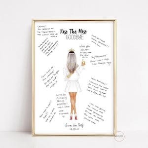Personalised Kiss The Miss Goodbye Guestbook Alternative Hen Party Print Bride To Be Gift, Bachelorette Party Gift, Bridal Shower Keepsake image 1