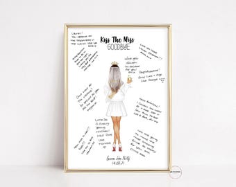 Personalised Kiss The Miss Goodbye Guestbook Alternative Hen Party Print Bride To Be Gift, Bachelorette Party Gift, Bridal Shower Keepsake