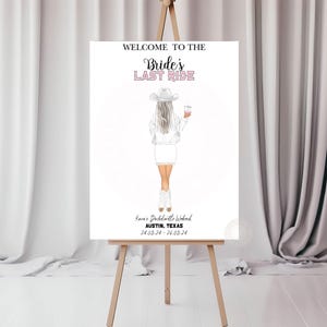 Letrero de despedida de soltera con el último viaje de la novia, letrero de bienvenida, letrero de despedida de soltera con vaquera de Las Vegas, decoración de despedida de soltera personalizada o centro de mesa.