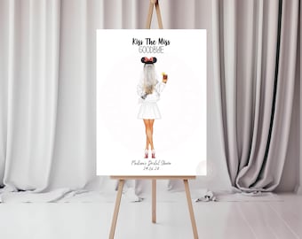 Personalised Bridal Shower Welcome Sign, Kiss The Miss Goodbye, Hen Weekend Signage, Editable Template, Bachelorette Decor or Table Decor.