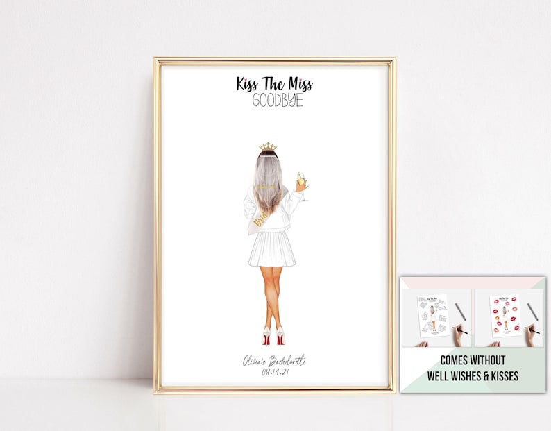 Personalised Kiss The Miss Goodbye Guestbook Alternative Hen Party Print Bride To Be Gift, Bachelorette Party Gift, Bridal Shower Keepsake image 4