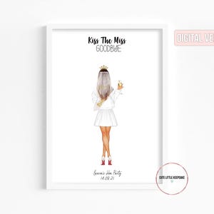 Personalised Kiss The Miss Goodbye, Hen Weekend Gift, Lipstick Kiss Print, Hen Party Games, Hen Do Items, Hen Party Message, Memory, Printed