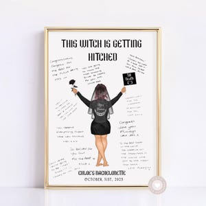 Personalised Goth Bachelorette Guestbook Alternative, Gothic Wedding Gift, Wedding Morning Gift For Bride To Be, Hen Do Print, In Satin Robe