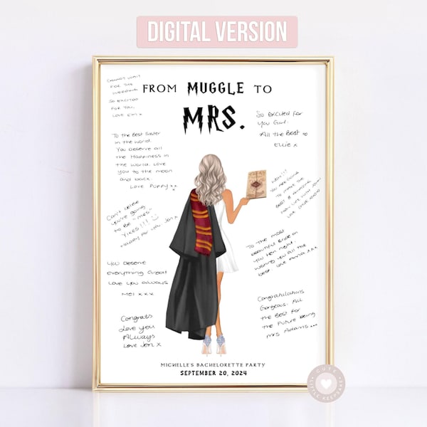 Wizard Themed Bridal Shower Guest Book Alternative, Personalised School Of Magic Bride To Be Gift, Witch To Wife, Digital Hen Party Print,