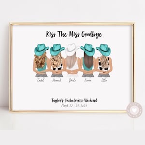 Kiss The Miss Goodbye Cowgirl Group Bachelorette Guestbook Alternative. Gift For Bride To Be From Bridesmaids and Maid Of Honor.