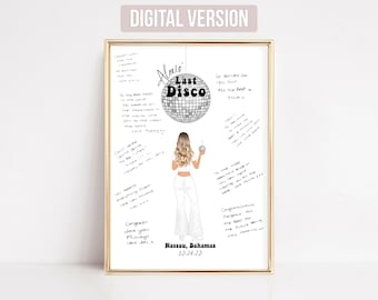 Last Disco Bachelorette Bride To Be Gift Hen Party Guest Book Sign, Dancing Queen Last Disco Hen Party Print, Hen Do Guestbook Alternative