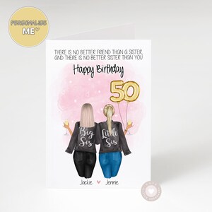 Sister 50th Birthday Card, Happy Birthday Best Sister Personalised Birthday Card, Big Sis Little Sis Custom People Print, Best Friend Gift
