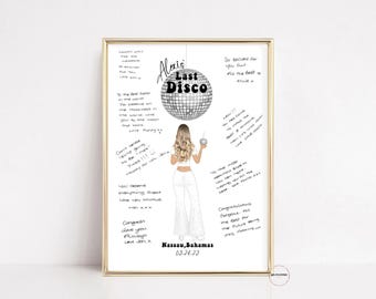 Last Disco Bachelorette Bride To Be Gift, Hen Party Guest book Sign, Groovy Dancing Queen Bridal Shower Gift, Bachelorette Decorations