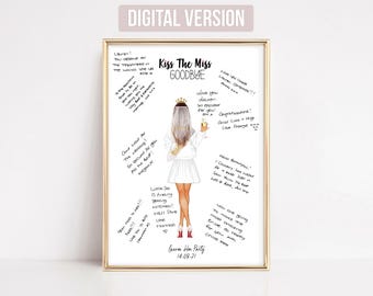 Kiss The Miss Goodbye Hen Party Guest Book Sign Bride To Be Gift Hen Do Keepsake Hen Party Print Personalised Bridal Shower Gift