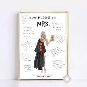 Wizard Themed Bridal Shower Guest Book Alternative, Personalised Bride To Be Gift, Magic School From Mischief To Mrs Hen Party Print,
