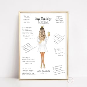 Kiss The Miss Goodbye, Bridal Shower Guest Book Alternative, Bachelorette Party Decorations, Hens Party Games, Bride To Be Gift, Keepsake