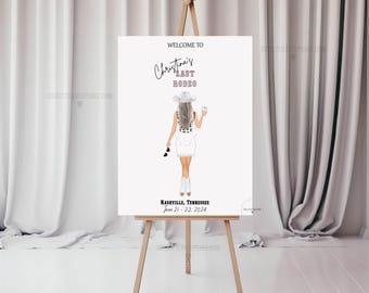Bachelorette Welcome Sign - Last Rodeo Bachelorette, Nashville Space Cowgirl, Brides Last Ride, Personalised Hen Do Bride To Be Illustration