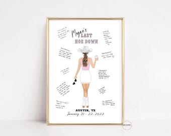 Last Hoedown Bachelorette Bride To Be Gift, Last Rodeo Bachelorette Hen Party Guest Book Sign, Brides Last Ride Western Space Cowgirl Print