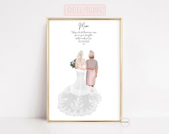 Mother Of The Bride Gift From Daughter, Step Mother Of The Bride Gift From Bride,  Mom and Daughter Illustration, Bonus Mom Gift, Stepmom