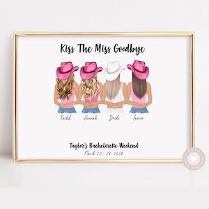 Kiss The Miss Goodbye Cowgirl Group Bachelorette Guestbook Alternative. Gift For Bride To Be From Bridesmaids and Maid Of Honor.