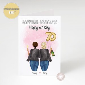 Sister 70th Birthday Card, Happy Birthday Best Sister Personalised Birthday Card, Big Sis Little Sis Custom People Print, Best Friend Gift