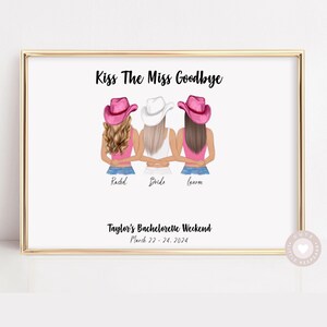 Kiss The Miss Goodbye Cowgirl Group Bachelorette Guestbook Alternative. Gift For the Bride To Be From Bridesmaids and Maid Of Honor.
