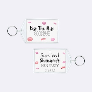 Kiss The Miss Goodbye Personalizowany brelok na wieczór panieński, wypełniacze torebek na wieczór panieński, zabawne pomysły na prezenty z podziękowaniami dla pań, nagrody w postaci torebek upominkowych