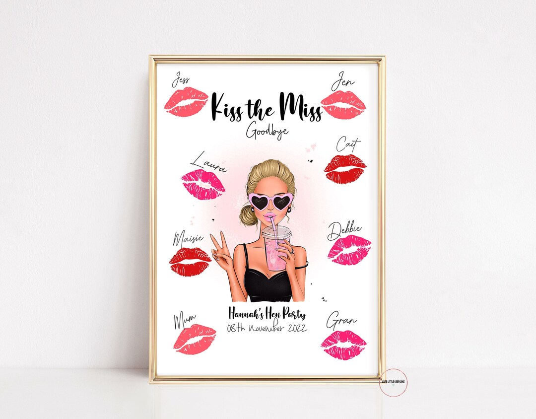 Kiss the Miss Goodbye Printable Bachelorette Guest Book, With No Frame ...