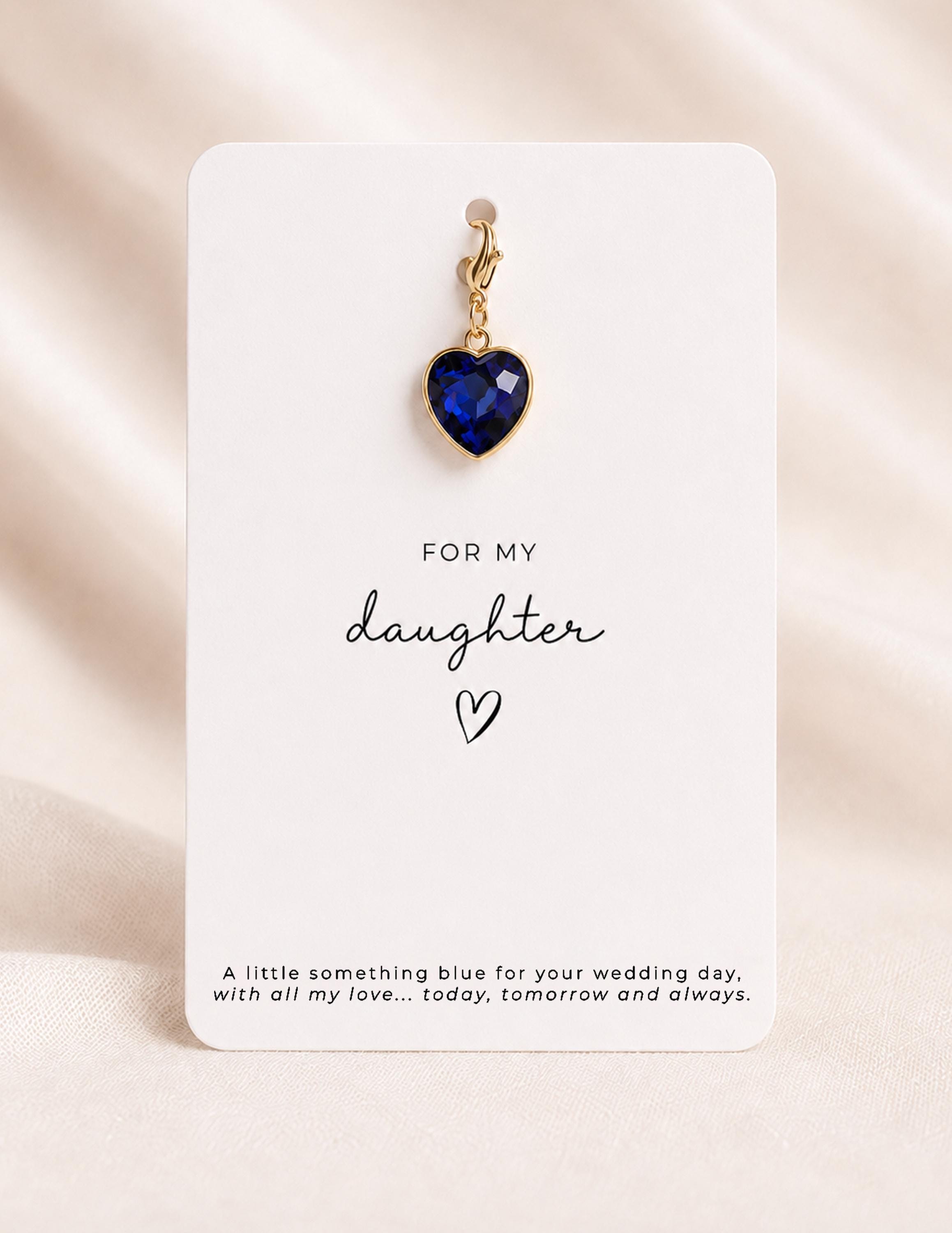 Daughter Wedding Gift from Mum, Something Blue Bouquet Charm, Wedding Day Gift for Bride, Deep Blue Heart Bridal Bouquet Charm Keepsake