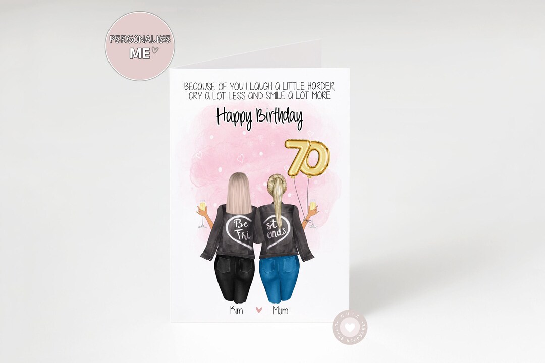 Mum 70th Birthday Card, Personalised Mother and Daughter Card or Cute ...