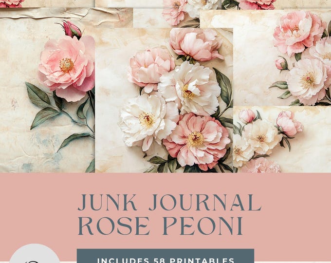 Rose Ribbon Journal Rose Peony Junk Journal Kit: Printable Ephemera, Tags (digital Download ...
