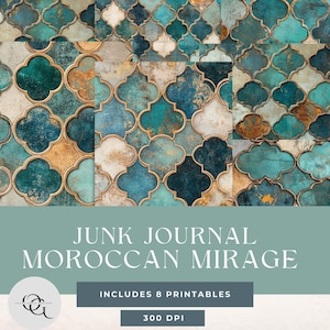 Junk Journal Kit &quot;Moroccan Mirage&quot; - 8 Piece Junk Journal Printable Papers, Tags, Ephemera, Paper Craft, 11 x 8.5