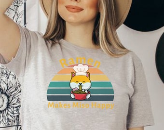 Camiseta Shiba para amantes del ramen: divertida camiseta de mamá perruna y amante de la comida, linda camiseta japonesa de fideos para amantes de las mascotas y el ramen.
