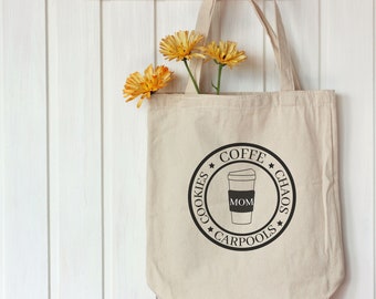 Coffee, Chaos, Carpool and Cookies, Funny bag, Mama Canvas Tote Bag, mom and kids, silly gifts, gag gifts, mom life, coffee lover, fun mom,