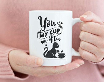 You’re My Cup of Tea Cat Mug – Cute Cozy Cat Lover Coffee Mug, Minimalist Gift for Cat Moms & Tea Drinkers