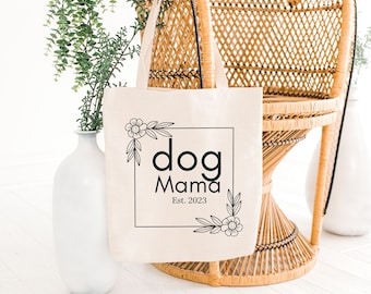 Dog Mama Tote Bag – Cute Cotton Dog Lover Gift, Reusable Pet Parent Bag for Dog Moms & Pup Lovers