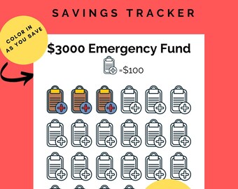 3000 Dollar Emergency Savings Printable Tracker | 3K Savings Challenge |  3K Emergency Fund | Reserve Fund |  Emergency Savings Template