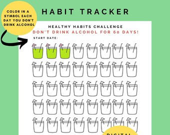 No Alcohol for 60 Days Challenge Printable No Alcohol Challenge Dry Month Challenge No Drinking Alcohol Tracker Stop Drinking - Etsy