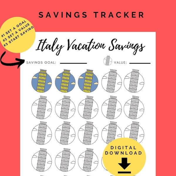 Italy Vacation Savings Tracker Printable | Italy Savings Fund | Money Savings Challenge | Italy Vacation Fund | Europe Savings Challenge