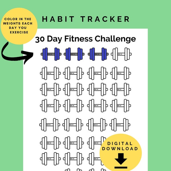 30 Day Fitness Challenge Printable |  Exercise Tracker | Daily Workout | Exercise Routine | Fitness Routine | Get Fit | Daily Exercise