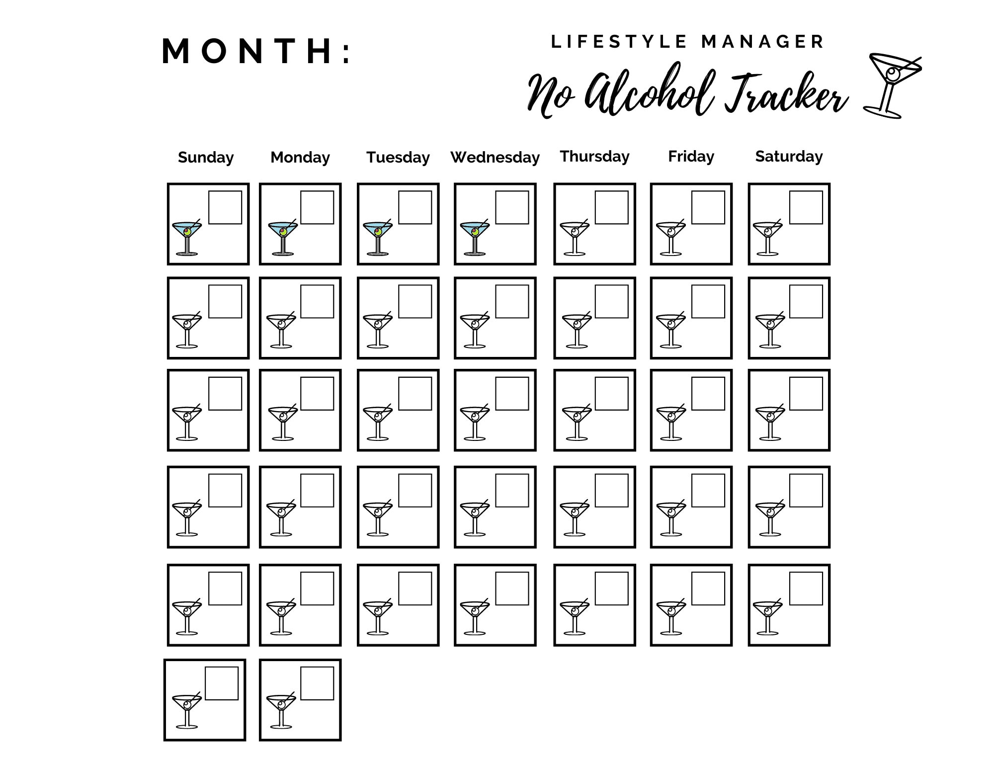 No Alcohol Calendar Printable Dry Month Calendar No Alcohol Challenge