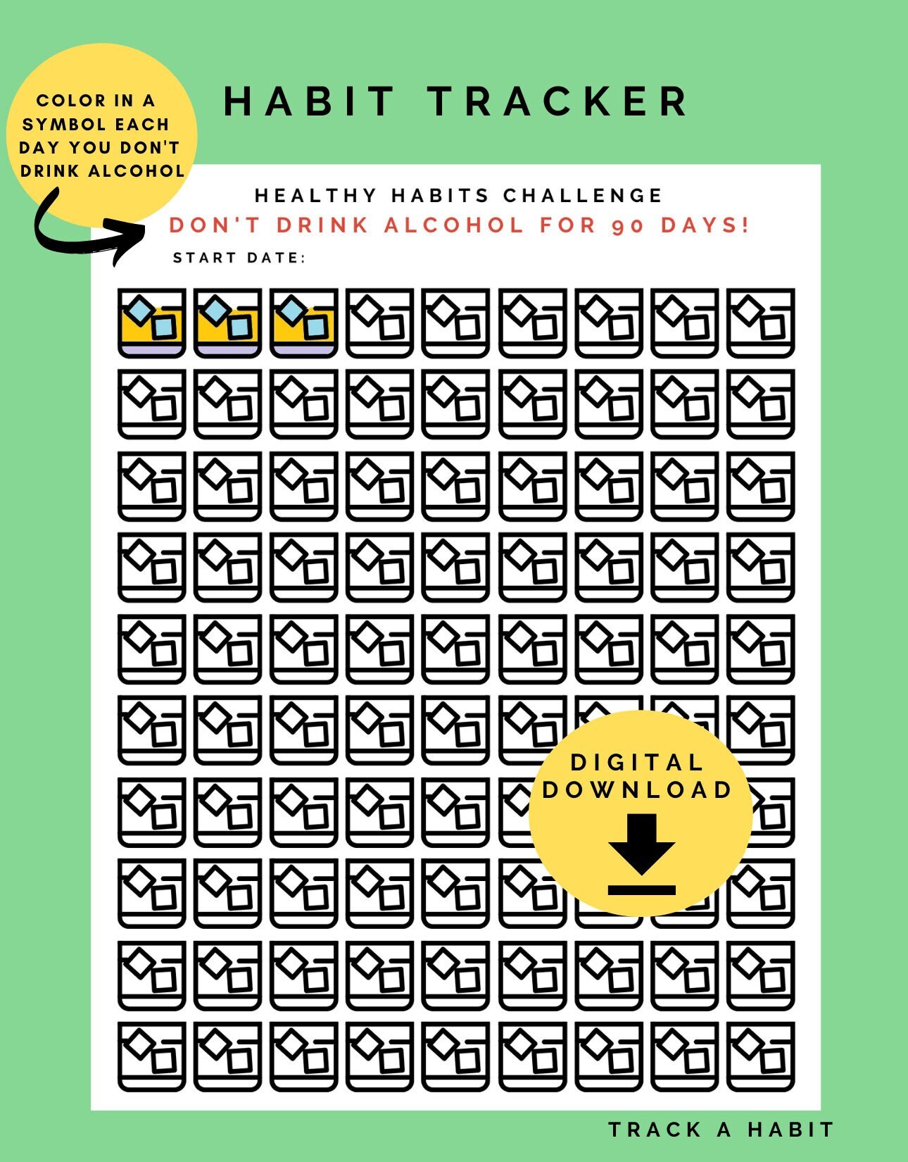 No Alcohol for 90 Days Challenge Printable No Alcohol Challenge Dry