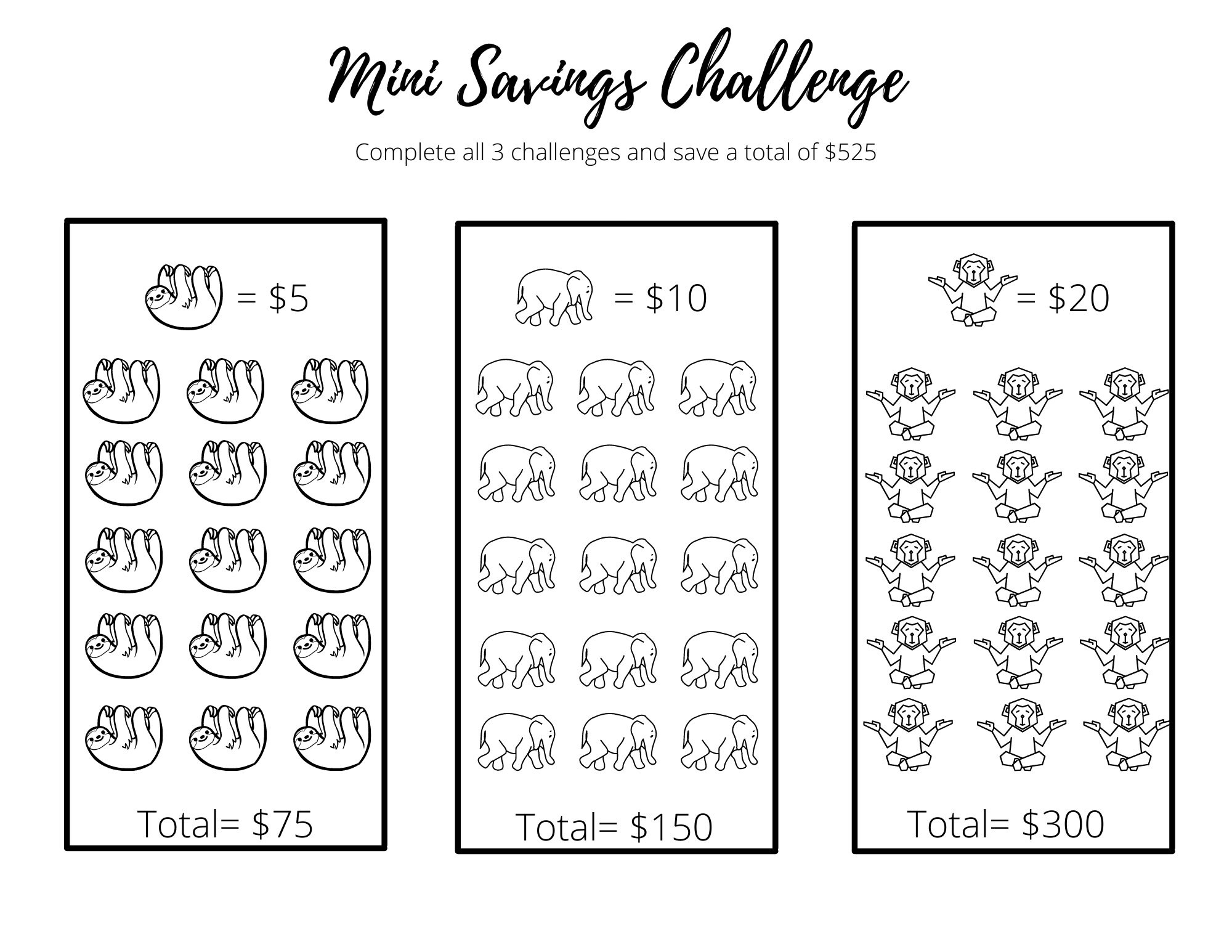 Mini Savings Challenge Printable Savings Challenge Jungle Theme Savings ...
