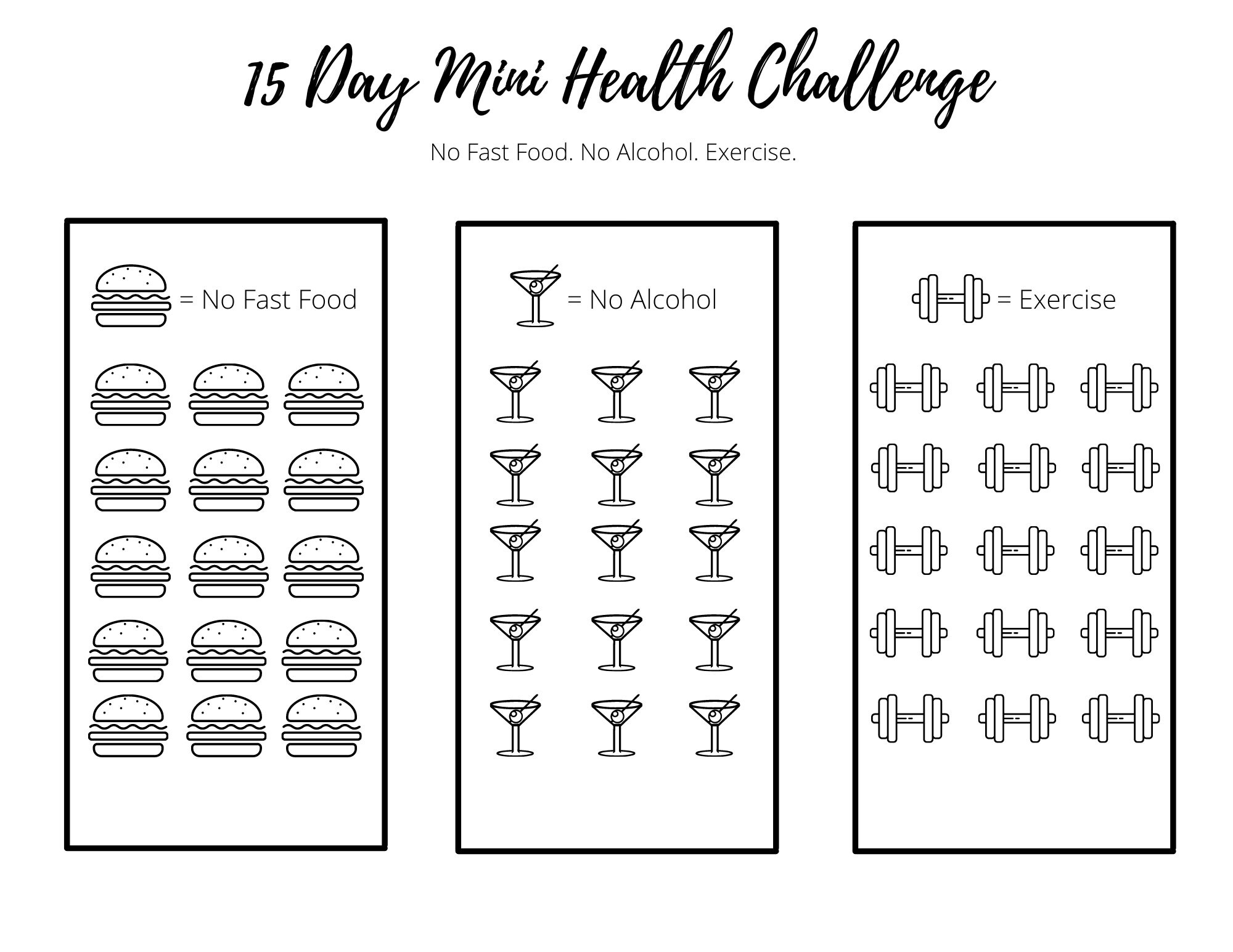 15 Day Mini Health Challenge Printable No Fast Food No Alcohol Exercise ...